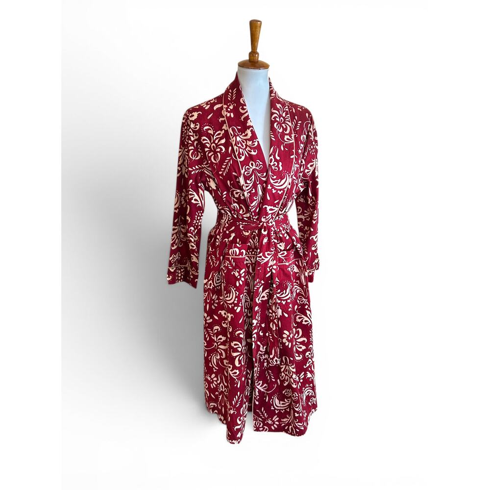 Bed Head 100% Cotton Robe Burgundy Damask S/M